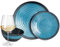 Melamin Camping Geschirr Set 4 Personen Stone Blue + 4 Milano Weiß Weingläser Tafelgeschirr Picknick BBQ Kochgeschirr