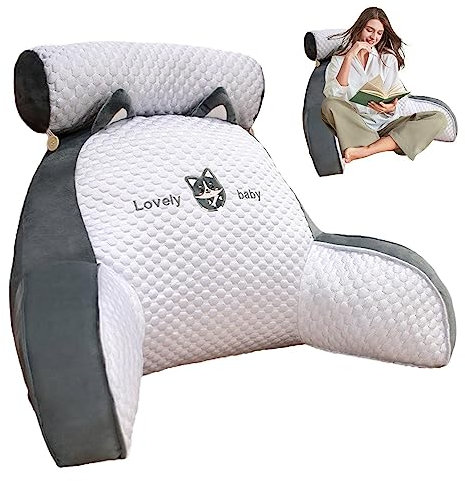 Odavom Respaldos para sentarse en la cama, lectura para adultos en la cama | Cojín lumbar con reposacabezas extraíble y reposabrazos para sentarse en la cama, leer, ver la televisión, jugar