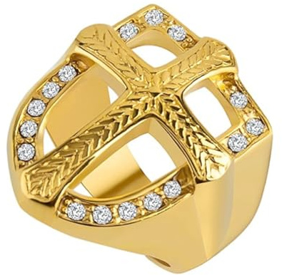 MayiaHey Kreuzritter Kreuz Schild Ring, Schwert-Kreuz-Schild-Ring,Punk-Ritter-Schild-Kreuz-Ring Bling-Kreuz-Schild-Schmuck, Jahrgang-Rüstungs-Schild-Ring Goldenes Kreuz Religiöser Amulett-Ring (20.6)