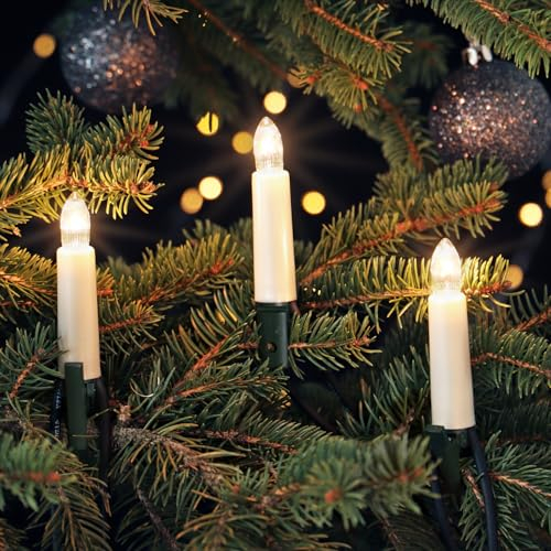 CLGarden Kerzen Lichterkette außen Original NARVA 30 Schaftkerzen mit Clip Weihnachtsbaum Beleuchtung wetterfest 30 Lichter Perlmutt