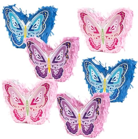 SUNBEAUTY Mini Schmetterling Pinata(6 Stück) Ideal zum Füllen von Süßigkeiten und Geschenken für Mädchen Kindergeburtstag Party Deko(17 x 12.9 x 3.5 cm)