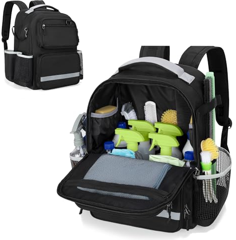 HODRANT Sac à Dos de Nettoyage avec Plaque Inférieure et Fond étanche, Grand Sac de Nettoyage pour Fournitures de Nettoyage, Organiseur de Nettoyage pour Maison et Voiture, Sac Seulement