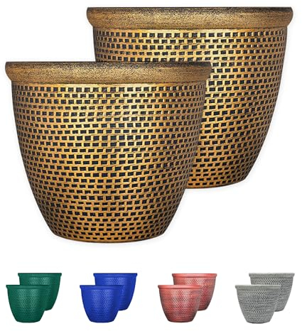 SG Traders Cromarty Plant Pot Plastic Round Flower Pot Planter Garden Decoration 25cm Plant Pot Outdoor Flower Pots Outside Garden Planters Outdoor Plant Pots With Drainage Holes (Pack of 2 Pot)