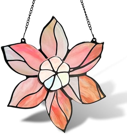 DASTOLL Buntglas-Fenster zum Aufhängen – rosa Blumen Sonnenfänger für Fenster zum Aufhängen von Blumen-Sonnenfängern für Pflanzenliebhaber, Jahrestag, Liebesgeschenk