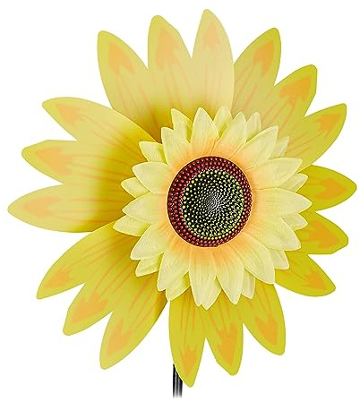 2 x Windrad Blume, Deko Sonnenblume, für Kinder, für Balkon, Terrasse und Garten, Gartenstecker, 70 cm hoch, gelb