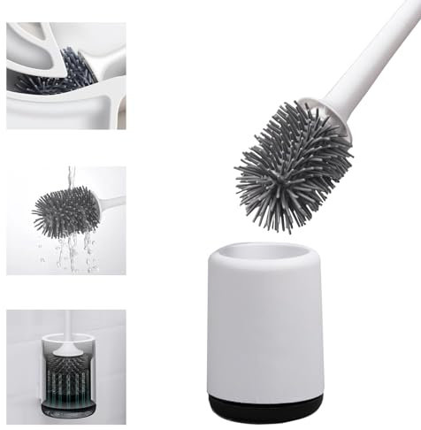 Bazasa Klobürste Silikon Toilettenbürste und Halter Set mit belüftetem Halter, WC-bürste für das Badezimmer, Wandmontage & Stehen Toilettenschrubber ohne Bohren