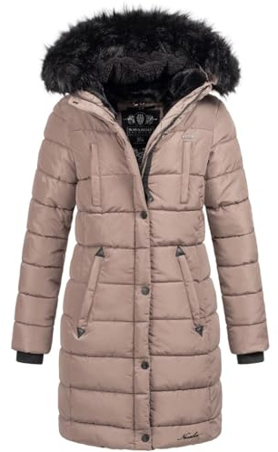 Navahoo Winterjacke Damen - Wasserabweisend, Warm, Kapuze, Winddicht - Wintermantel Lang, Mantel Frauen, Teddyfell gefüttert - Stehkragen, 7 Taschen, verlängerter Zipper