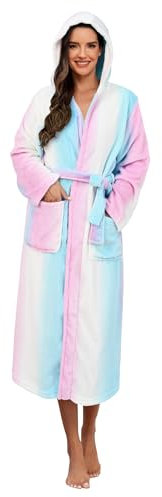 Evolyline Bademantel Damen Flauschig Lang, Fleece Morgenmantel Damen mit Kapuze, Kuscheliger Kuschel Bademäntel für Damen Frauen Sauna Dressing Gown Bathrobe Women