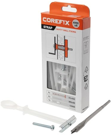 Corefix Strap – Chevilles À Bascule Pour Paroi Creuse, Lot De 4 (M5x40mm). Fixation Métallique Lourde Pour Placo, Mur Creux Et Parpaing. Installation Facile, Réglable Jusqu’à 30 mm.