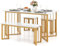 COSTWAY Esstisch Set 4-teilig, Esszimmergruppe mit 2 Stühlen, Tisch, Bank, rechteckiger Küchentisch Marmor, Moderne Essgruppe Metall, für Esszimmer Küche Wohnzimmer, Weiß+Golden, 150x80x75cm