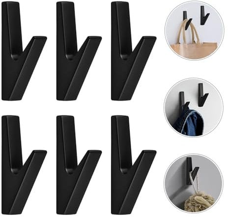 JJWNMLL 6 stück Garderobenhaken schwarz,kleiderhaken matte schwarz,Wandhaken schwarz matt,Wandhaken Garderobenhaken für Bäder,Küchen, Foyers und Flure