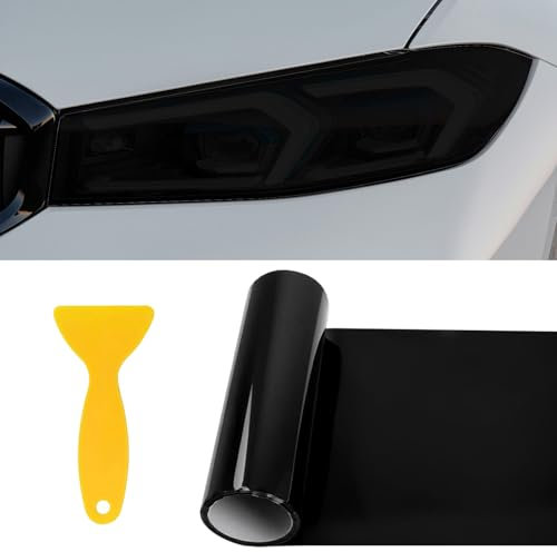 GizuInseti Tönungsfolie Auto Scheinwerfer Rückleuchten Folie 30 * 120Cm, Lampenfolie Folie Für Scheinwerfer Ückleuchten, Schutzfolie Sticker Auto Passgenau Selbstklebende (Tiefschwarz)