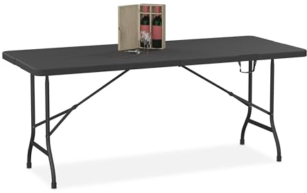 Relaxdays Gartentisch, klappbar, HBT: 73 x 180 x 74 cm, Kunststoff, Stahl, wetterfest, Holzoptik, Campingtisch, schwarz