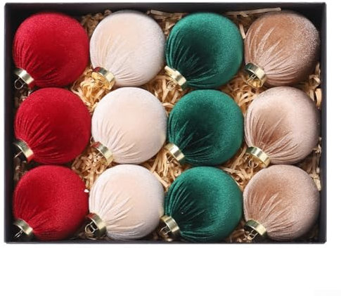 wenyouya Decorazioni per albero di Natale, 8 cm, palline di stoffa avvolte in plastica, set di 12 per decorazioni per la casa e le vacanze (A)