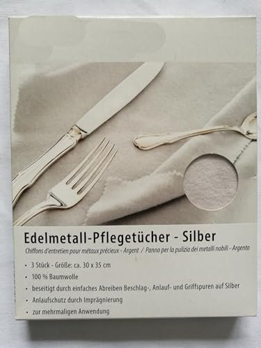 3 Stk Silberputztuch Silberpflegetuch Silber Münzen Poliertuch Baumwolle 30x35cm Silver Cloth Schmuck Reinigungstuch I imprägniertes Tuch I Anlaufschutz zur Reinigung von Silberschmuck Versilbertem