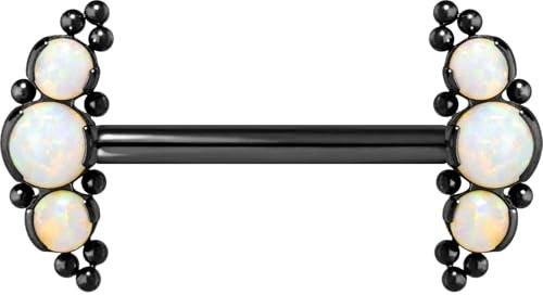 PIERCINGLINE Titan Barbell mit Push Fit 3 SYNTH. OPALE + KUGELN Brustwarzenpiercing Nippelpiercing Schwarz 1,6 x 14 mm