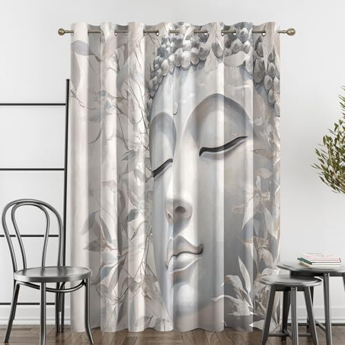 zcwl 3D Druck Buddha Statue Vorhänge, Jungen Mädchen Verdunklungsvorhänge mit Ösen, Vorhang Blickdicht für Wohnzimmer Schlafzimmer Dekoration, Gardinen mit Muster, 2er Set, 175 x 140 cm (HöhexBreite)