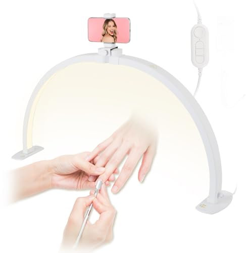 Half Moon Lamp for Nail Desk, 30in Foldable Half Moon Light for Lashes, Nails, LED Nail Tech Desk Lamp with Phone Holder, Dimmable Esthetician Lash Light for Eyelash Extensions, Tattoo, Eyebrow