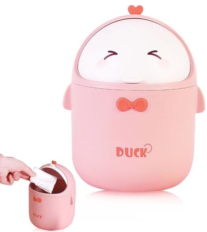 KUIZHEN Desk Bin Small Bin Bedroom Bins Mini Desk Trash Mini Trash, Portable Tabletop Dustbin for Office Bedroom Desk Car Kitchen(Pink)