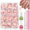 288 Stück Gradient Oval Falsche Nägel Zum Aufkleben Kit, Falsche Nägel Tips Set Weiß Rosa Gradient Design Künstliche Nägel Tips für Maniküre DIY, Fake Nails für Frauen