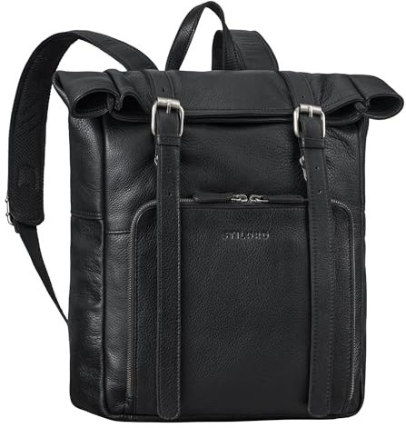 STILORD 'Celio' Zaino Porta PC Donna e Uomo Grande - Zaino Rolltop Pelle Vera Grande per Laptop 15,6-16 Pollici - Roll Backpack Elegante per Ufficio & Tempo Libero, Colore:nero