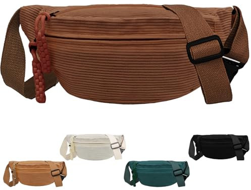 XIEXIESHER Bauchtasche Damen, Bauchtasche Damen Cord, Bum Bags, Hip Bag, Gürteltasche, Cord Brusttasche, Sport Hüfttaschen für Damen Herren Outdoor Reise Laufen Schule(Dunkelbraun)