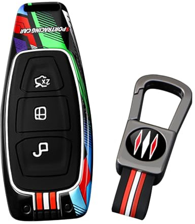 ontto Schlüsselhülle Autoschlüssel Hülle Schlüsselcover Schutzhülle Kompatibel mit Ford Focus Puma ST Focus ST Line MK4 Kuga C-Max B-Max Galaxy Sportlich Metallgehäuse Schlüsselanhänge-A Schwarz