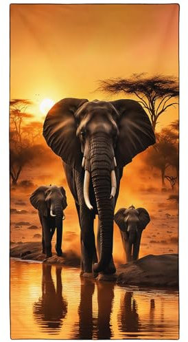 YISUMEI Elefant - Sonnenuntergang - Afrika - Grasland Strandtuch XXL 180x90cm - Schnelltrocknendes Mikrofaserhandtuch mit Tasche, Saugstark Sandfrei - Leichtes Reisehandtuch für Strand, Pool