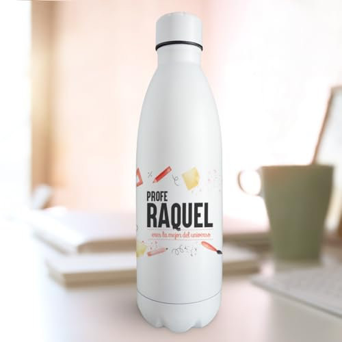 Transparent Gift Botella Personalizada con Texto. Regalos Personalizados. Botellas de Agua Acero Inoxidable. Botella Termo para Café. Regalos Originales para Profesores, Maestras. Detalle Fin de Curso