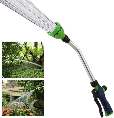 Gartensprüher Heavy Duty Gießstab - Metall Schlauchdüse Mit 8 Sprühmustern | 18 Zoll Gartenschlauch Düsensprüher Kopf Metall Rasendüsen Mit Griff & Durchflussregelung Zum Bewässern Und Reinigen