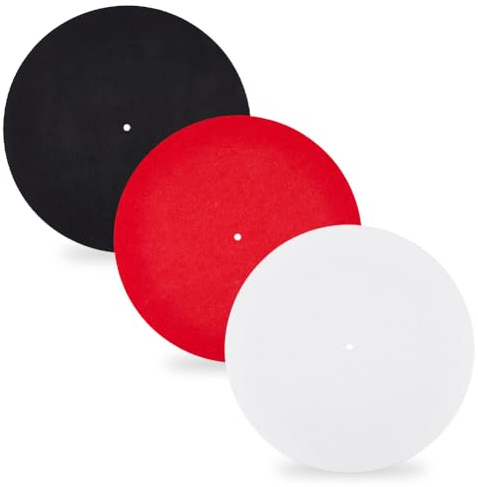 DICOSMETIC 3 Stück 3 Farben Plattenspieler Matte Filz Plattenmatte 295x3mm rutschfeste Plattenteller Auflage Rot Schwarz Weiß Runde Unterlage Für Heim Plattenspieler