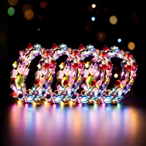 Kimimara Blumenkranz LED Kopfschmuck mit leuchtenden Laternenketten Haarschmuck Mehrfarbiger Haarreif-Schmuck Geeignet, für Halloween, Hochzeiten, Feiern, Karneval, Party, Maskenbälle