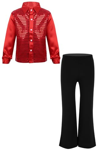Yihuimin Kind Junge Ensemble Kostüm Paillette Hemd Langarm Und Schlaghose Latin Jazz Disco Abend Show Outfit Jahre