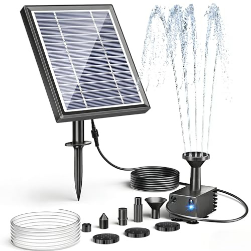 POPOSOAP 3W Solarbrunnen für Vogelfontäne für den Außenbereich | Solarwasserpumpe mit 1,2 m Schlauch, 5 Düsen, Solar Springbrunnen für Außen kleine Teiche, Garten