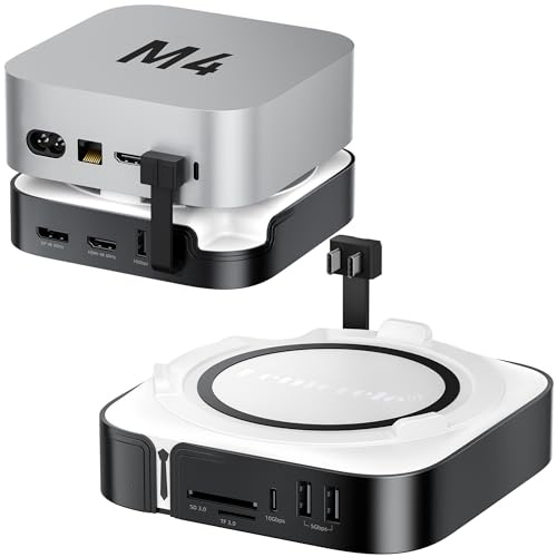 Lemorele Mac mini M4 Docking Station-Dual 4K@60Hz Display (HDMI 2.0 & DisplayPort 1.4), 10Gbps M.2 NVMe SSD Slot, 4x USB 3.2/3.0 Ports, SD/TF 3.0 Card Reader, Compatible with Mac mini M4 (Gray)
