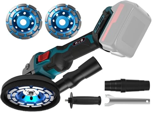 Akku Betonschleifer für Makita 18V,Bürstenlon Betonfräse mit 125mm Schleiftopf mit Staubhaube 3 Geschwindigkeiten, Schlämmhäute entfernen, Untergrundvorbereitung (ohne Akku)
