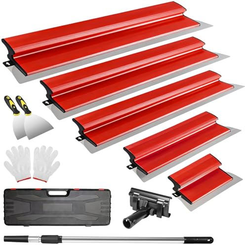 Flächenspachtelset Profi im Koffer, Inkl. 5 x Flächenschaber (16cm Halbmond, 25cm, 40cm, 60cm, 80cm) mit 2 Handschaber, Aluminium Teleskopstange, Stielaufnahme und Ein Paar Handschuhe