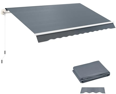 Outsunny Telo di Ricambio per Tenda Parasole Retrattile, Tessuto di Ricambio per Tenda a Braccio da 4x3 m in Poliestere, Anti UV 50+, per Balcone, Patio, Terrazzo, Esterno, Giardino, Grigio