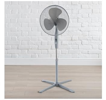 BargainsMania Oscillating 16 Pedestal Fan - Grey - Features: 3 Speed Settings, Adjustable Height - Minimum 107cm - Maximum 120cm - Cord Length: 1.8m - Dimensions: 60 X 60 X 123cm - Weight: 2.36kg