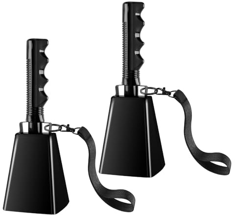 Junhonze 2 StüCk Stahl Kuhglocke|Jubelnde Handglocke|Kuhglocke Groß | Mit 17 Cm Langer Handschlaufe, Geeignet FüR FußBallspiele, Sportveranstaltungen, BauernhöFe Und Partys