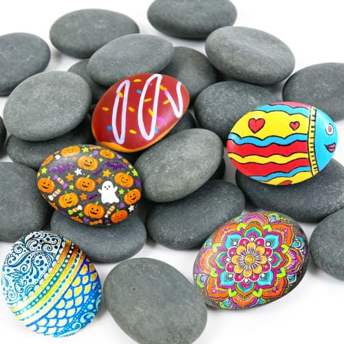 18 Pcs Pebbles for Painting – 5-8cm Rock Painting Kit Smooth Natural River Pebbles for Arts and Crafts, DIY, Creative Craft Supplies, Ideal for Garden Flower Pot Home Decoration Aquarium Decorate