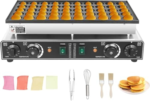 Electric Pancake Maker & Mini Waffle Maker, Nonstick Crepe Pan with Adjustable Temp (50-300°C) for Quick Breakfasts in 5 Mins