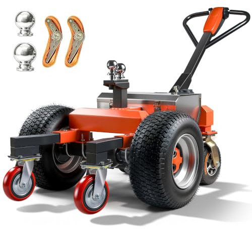 Elektrischer Anhänger Dolly mit 2 Kuppelkugeln(50mm&47.6mm), Elektrischer Trailer Mover MaxTraglast 3400kg mit Geländerädern, Höhenverstellbar, Vorwärts/Rückwärts/Bremsschalter für RV, Boot, Wohnmobil