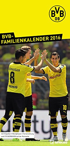 Borussia Dortmund 2016: BVB-Familien-Kalender. mit 5 Spalten zum Eintragen, Mondphasen, Schulferien u. Stickerbogen auf d. Rückseite