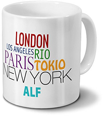 Städtetasse Alf - Design Famous Cities of the World - Stadt-Tasse, Kaffeebecher, City-Mug, Becher, Kaffeetasse - Farbe Weiß