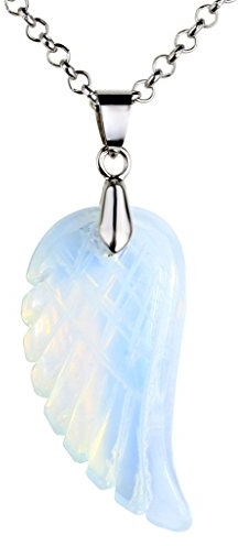 Jovivi Opalite Crystal Quartz Gemstone Stone Healing Point Chakra Reiki Angel Wings Pendant Chain Necklace for Women Jewellery Womens Gifts