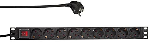 LogiLink Professional PDU9C02 Hochwertige 19 Steckdosenleiste 9-Fach CEE7/3 (Schutzkontakt) mit An/Aus Schalter schwarz