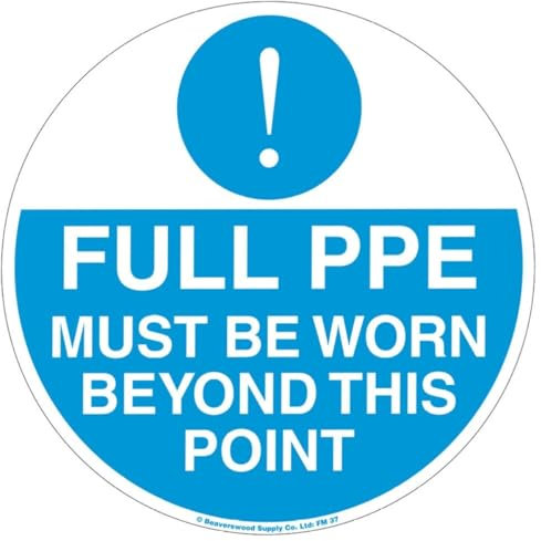 Floor Graphic markers , Floor Stickers, Floor Adhesive Sign, Warning Stickers, Safety Sign - 430mm dia. - Full PPE Must Be Worn