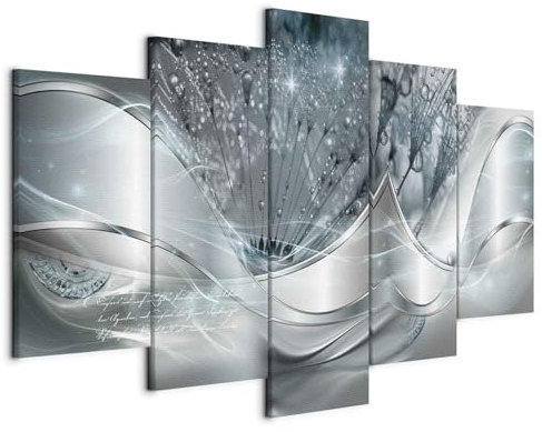 murando - Quadro Astratto Fiori 200x100 cm 5 Pezzi Stampa su tela in TNT XXL Immagini Moderni Murale Fotografia Grafica Decorazione da Parete Quadri Componibili Soffione Blu Grigio a-C-0087-b-o
