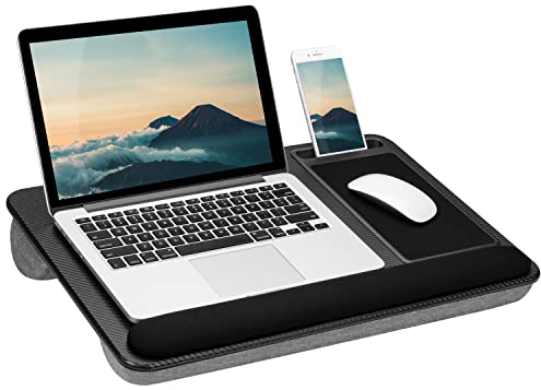 LapGear Home Office Pro Lap Desk with Wrist Rest, Mouse Pad, and Phone Holder - Black Carbon - Fits up to 15.6 Inch Laptops - Style No. 91598